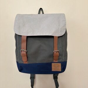 Roxy Gray and Blue Backpack with Brown Accents